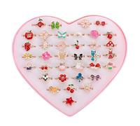 36 pcs Little Girl Adjustable Rings Box No Duplication Children Kids Jewelry Set with Heart Shape Display Case Pretend Play and Dress up for