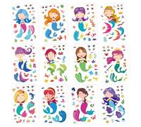 36 PCS Make-a-face Sticker Sheets, Kids Stickers for Party Bags, Make Your Own Mermaid and Animal Mix and Match Sticker Sheets for Children Preschool Toddler Party Activities (Mermaids)