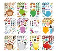 36 PCS Make-A-Face Sticker Sheets, Make Your Own Animal Mix and Match Animals Sticker Sheets for Children, Kids Party Favor Supplies with Different Expressions Cute Kawaii Animals Sticker