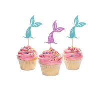 36 PCS Mermaid Tails Cupcake Toppers Under the Sea Theme Cake Toppers Decoration for Mermaid Theme Birthday Party Baby Shower Supplies