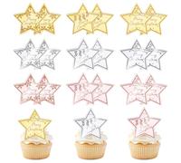 36 Pcs Merry Christmas Acrylic Cupcake Toppers Acrylic Mirror Star Xmas cupcake picks New year Party Cake Decorations