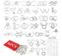 36 Pcs Metal Wire Brain Teaser Puzzles, IQ Mind Games for Kids & Adults with Storage Pouch, Steel Wire Puzzle Toys for Party Favours & Challenge Gifts