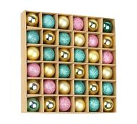 36 Pcs Mini Baubles in Box Set, 3cm Shatterproof Plastic Hand-Painted Assorted Shape Ornaments with Strings for Xmas Tree, Holiday, Party
