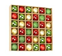 36 Pcs Mini Baubles in Box Set, 3cm Shatterproof Plastic Hand-Painted Assorted Shape Ornaments with Strings for Xmas Tree, Holiday, Party
