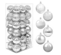 36 Pcs Mini Size Baubles, 40mm Christmas Ball Ornaments with Strings, Shatterproof Plastic Christmas Bulbs, Hanging Decorations for Xmas Tree, Holiday, Wedding, Party(Silver)