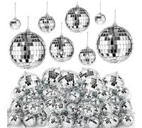 36 Pcs Mirror Disco 4D Ball Silver Hanging Disco 4D Ball Small Party Mirror Balls Cool Reflective Decor Christmas Tree Ornaments for Wedding Party Dance Music Festival, 4Sizes
