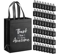 36 Pcs Non Woven Thank You Gift Bags, Small Black Tote Bag Bulk, Employee Appreciation Gift Bags with Handle, 25 x 20 x 10 cm Reusable Foldable Bag for Wedding Birthday Party Engagement Anniversaries