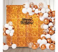 36 PCS Orange Shimmer Wall Backdrop, Square Sequin Photo Backdrops Panel, Glitter Wall Background for Birthdays, Weddings, Halloween, Engagements, Disco Bachelorette Party Decoration (6FTx6FT)