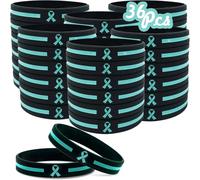 36 Pcs Ovarian Cancer Awareness Bracelets Bulk Items Accessories Teal Awareness Ribbon Silicone Wristbands Cervical Cancer Awareness PTSD Products Unisex Wristbands for Men Women Teal