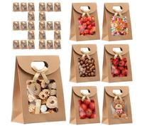 36 Pcs Paper Packaging Bag Paper Present Bag with Window and Handle Stand Up for Packaging Present and Cookie (4.72 x 2.36 x 6.3 in/5.51 * 2.76 * 7.87 in)(khaki-36-14 * 7 * 20cm)