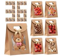36 Pcs Paper Packaging Bag Paper Present Bag with Window and Handle Stand Up for Packaging Present and Cookie (4.72 x 2.36 x 6.3 in/5.51 * 2.76 * 7.87 in)(khaki-36-12 * 6 * 16cm)