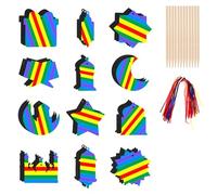 36 PCS Ramadan Eid Scratch Art for Kids, Ramadan Lantern Moon Star Castle Shaped Rainbow Paper Eid Mubarak Decorations with Ribbon, Eid Gifts for Boys Girls, Islamic Presents for Party (02Black)