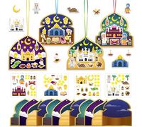 36 Pcs Ramadan Mubarak Crafts with Stickers Card Ribbon - Ramadan Decorations for Home,Religious Education Festival Oranments Hanging for Kids,Islamic Muslim Stickers for Envelopes and Treat Bags