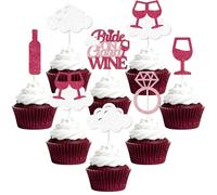 36 Pcs Red Wine Cupcake Toppers Bride on Cloud Wine Cupcake Picks Burgundy Red Glitter Cloud Ring Bridal Winery Party Cake Decorations for Women Bachelorette Party Bridal Shower Supplies