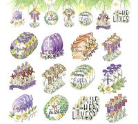 36 Pcs Religious Easter Tree Ornaments - He is Risen Decorations Christian Jesus Cross Wooden Hanging Ornament for Spring Home Party Decor