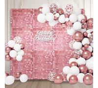 36 PCS Rose Gold Shimmer Wall Backdrop, Square Sequin Photo Backdrops Panel, Glitter Wall Background for Birthdays, Weddings, Halloween, Engagements, Disco Bachelorette Party Decoration (6FTx6FT)