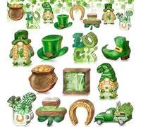 36 Pcs Saint Patrick's Day Decorations Wooden Shamrock Ornaments Gnomes Hanging Decorations Holiday Wood Cutouts Saint Patrick's Day Ornaments for Tree Craft Home Party Decor Supplies