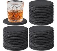 36 PCS Slate Coasters, WEWINK PLUS 4 Inch Round Blank Black Stone Coasters Bulk Rustic Rock Coaster for Drinks with Anti-Scratch Backing for Laser Engraving, Home Decor, Bar, Gifts