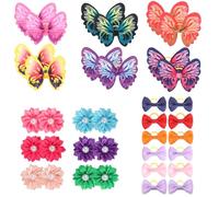 36 Pcs Small Dog Hair Bows with Rubber Bands Tiny Pet Grooming Accessories Butterfly Small Dog Knotted Bows Multicolor Pearls Flower Elastic Hair Ties Bands for Puppy Cats Pets