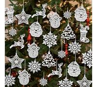 36 Pcs Snowflake Ornaments, Christmas Tree Decoration Set Silver White Paper Hanging Ornaments for Tree Stocking Snowman Reindeer Santa, Winter Wonderland Holiday Party New Year Party