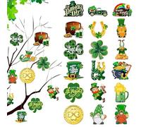 36 Pcs St. Patricks Day Decorations, Shamrocks Wooden Ornaments with Ropes Hanging Clover Irish Decor for Tree, Indoor and Outdoor, Home Party Supplies (Tree Decorations)
