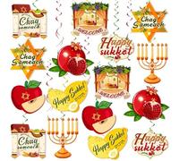 36 Pcs Sukkot Decorations Hanging Swirls, NO-DIY Happy Sukkot Glitter Foil Ceiling Swirls Streams, Sukkah Decorations for Jewish Holiday Celebration Festival Decoration and Party