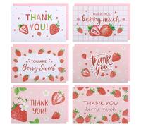 36 PCS Thank You Cards,4x6 Inch Strawberry Pink Fruit Greeting Card With Envelopes & Stickers,Thank You Notes for Baby Shower Birthday Party Wedding Supplies(6 Style)