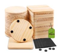 36 Pcs Unfinished Wood Coasters for Crafts,Cymuber 4 Inch Blank Wooden Coasters,Blank Coaster with Non Slip Pad for DIY Stained Painting Wood Engraving Wedding Halloween Christmas Home Decoration