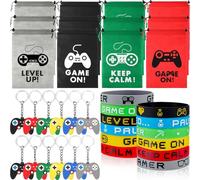 36 Pcs Video Game Party Favor Bags Filler Gaming Party Favors Set with Drawstring Bag Silicone Bracelets Wristbands Game Controller Keychains for Christmas Favor Birthday Gift(Cute Style)