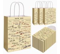 36 Pcs Vintage Library Due Date Card Bags Christmas Book Club Gifts Paper Bag with Handles Date Stamps Library Book Return Bags for Book Lovers Librarian Teacher Appreciation Gifts Wrapping Supplies
