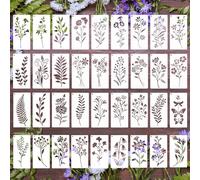 36 Pcs Wildflower Stencils for Painting on Wood & Canvas, 6x3 Inch Reusable Botanical Stencils, Plastic Floral Templates for Scrapbooking, Journals, DIY Art Crafts and Home Ornaments