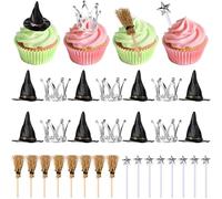 36 Pcs Witch Cupcake Toppers Witch Cake Topper Crown Cupcake Topper for Witch Party Decorations Mini Witch Hat Princess Cake Decorations for Witch Birthday Party Themed Party Favors