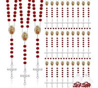 36 Pcs Wooden Bead Rosary Necklace with Crucifix and Our Lady of Guadalupe Scented First Communion Rosary with 36 Organza Bags Baptism Favors Catholic Gift for Men Women Girls Boys