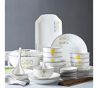 36-Piece Ceramic Tableware Set, European Style Small Sun Tableware, Suitable for Microwave Oven and Dishwasher, Thickened Anti-scalding Bowl Bottom, Housewarming Wedding Gift