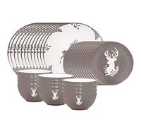 36 Piece Grey Reindeer Stoneware Dinner Set - Dishwasher Microwave Safe