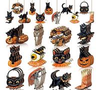 36-Piece Halloween Hanging Decorations - Wooden Ornaments Set (Tree, Pumpkin, Skull & Cat Designs) with 12 Unique Styles for Home Parties & Holiday Decor