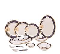 36 Piece Melamine Dinnerware Contemporary Flower Print Design Set, Shatterproof, Lightweight, Artisanal Double Bead Plates & Bowls, Solid Reactive Glazes Dinner (Purple & Orange)