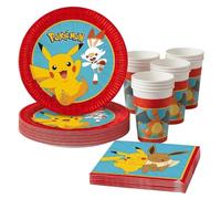 36-Piece Party Set Pokemon Next Generation with Paper Plates + Napkins + Paper Cups for Children's Birthday and Theme Party | Plates Cups Party Decoration Birthday