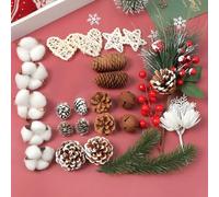 36-Piece Pinecone Craft Kit for Christmas, Holiday DIY Decorations with Frosted Pinecones, Red Berries, Snowflakes & Pine Needle Sprigs for Wreaths and More