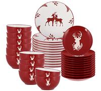 36 Piece Red Reindeer Stoneware Dinner Set