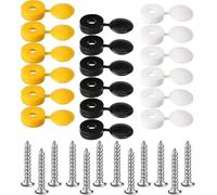 36-Piece Screw and Cap Set for Car Number Plates - White, Yellow, and Black Caps with Screws - License Plate Fittings for Cars, Motorbikes, Caravans, and Vehicle