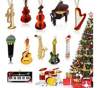 36 Piece Wooden Christmas Musical Instrument Ornaments - Violin, Piano, Guitar, Trumpet & More for Tree Decor