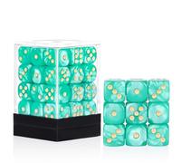 36 Pieces 12mm 6 Sided Mini Dice Set,Pearl Pattern D6 Game Dice Set,6 Sided Standard Game Dice for Board Games Dice Games Classroom Teaching Dices Game, with Portable Gaming Box(Cyan)