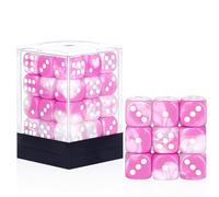 36 Pieces 12mm 6 Sided Mini Dice Set,Two Colours D6 Game Dice Set,6 Sided Standard Game Dice for Board Games Dice Games Classroom Teaching Dices Game,with Portable Gaming Box(Pink & White)