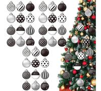 36 Pieces Christmas Baubles, Black And White Plate Tree Ornament, 2D Wooden Decorative Plate Ornament, Shatterproof Christmas Tree Decorations, Fall Decor For Festival