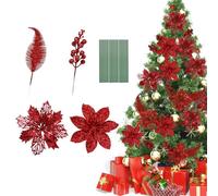 36 Pieces christmas flowers,Glitter poinsettia christmas decorations, poinsettia artificial flowers,Christmas Tree Decorations, DIY Decorating Supplies artificial flower