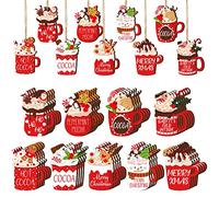 36 Pieces Christmas Ornaments Hanging Hot Cocoa Ornaments Coffee Cup Wood Ornaments Gingerbread Marshmallow Coffee Bar Ornaments Christmas Hanging Decoration Wood Xmas Decoration for Tree Home