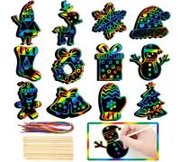 36 Pieces Christmas Scratch Art for Kids, DIY Rainbow Magic Scratch Paper, Santa Claus, Elk, Snowflakes, Wreath, Bells, Christmas tree House Arts and Crafts Ornaments for Party Favor Holiday Decor