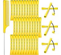 36 Pieces Cold Wave Rod Hair Perm Rods Hair Rollers Perming Rods Curlers with Steel Rat Tail Comb for Hairdressing Styling (Yellow, 0.28 Inch)