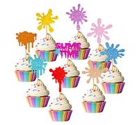 36 Pieces Glitter Slime Cupcake Toppers Colorful Painted Slime Cupcake Decorations for Slime Themed Birthday Party Art Themed Baby Shower Party Supplies